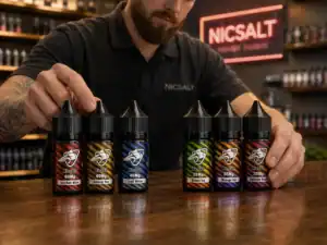 SALT SHAQ 鯊克煙油 6 入組並排展示，對比經典 40mg 與彩鯊 35mg 口味差異